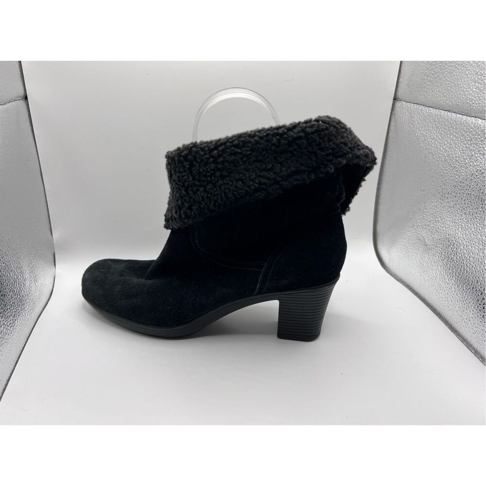Clarks Black Boho Faux-Fur Lined Suede Zip Ankle Boot‎ Women's US 8